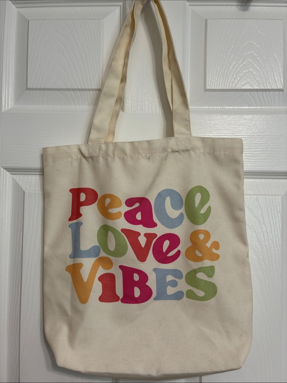 Cream Canvas Tote Bag - Peace Love & Vibes
